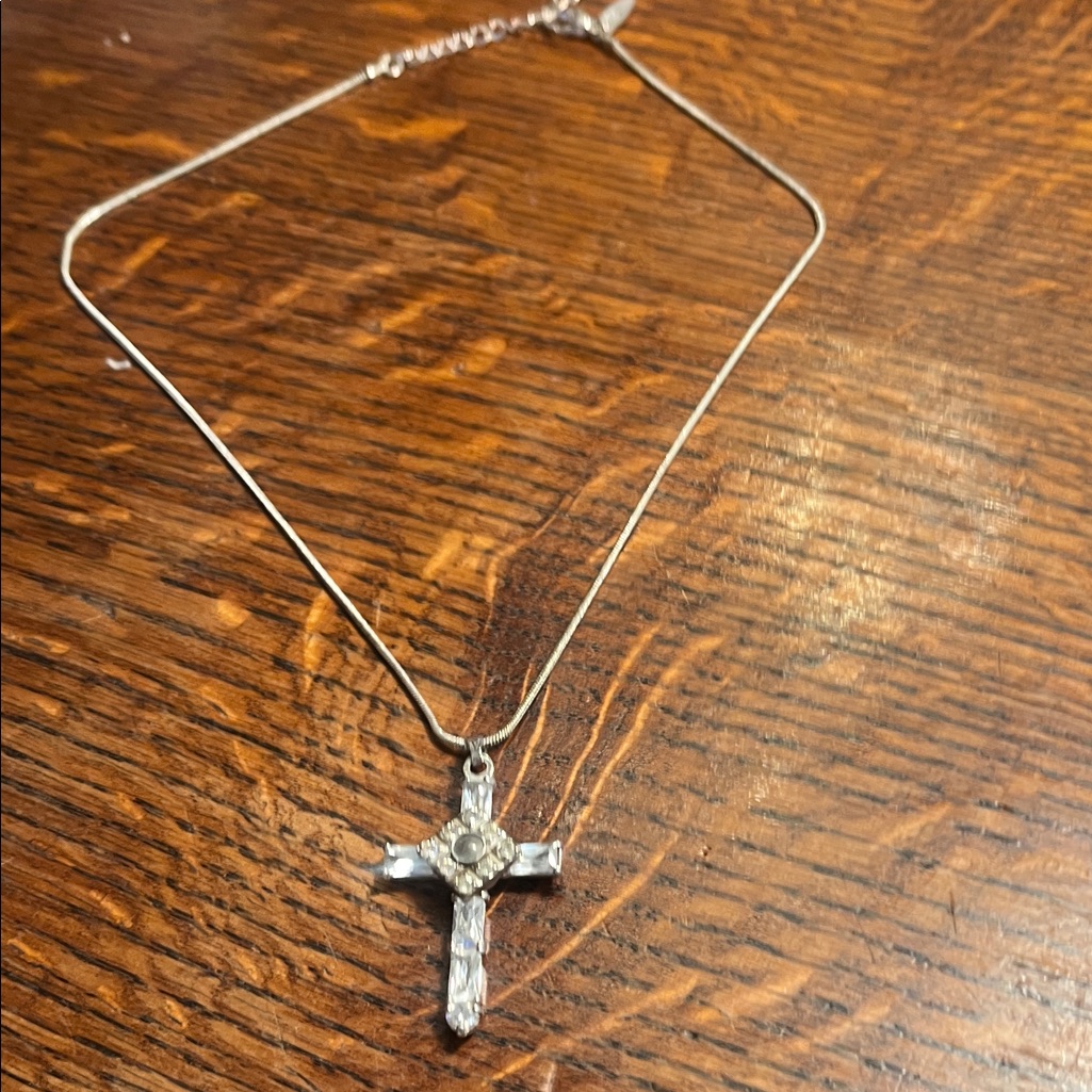 Nyc Silver Cross Necklace With Floral Accent